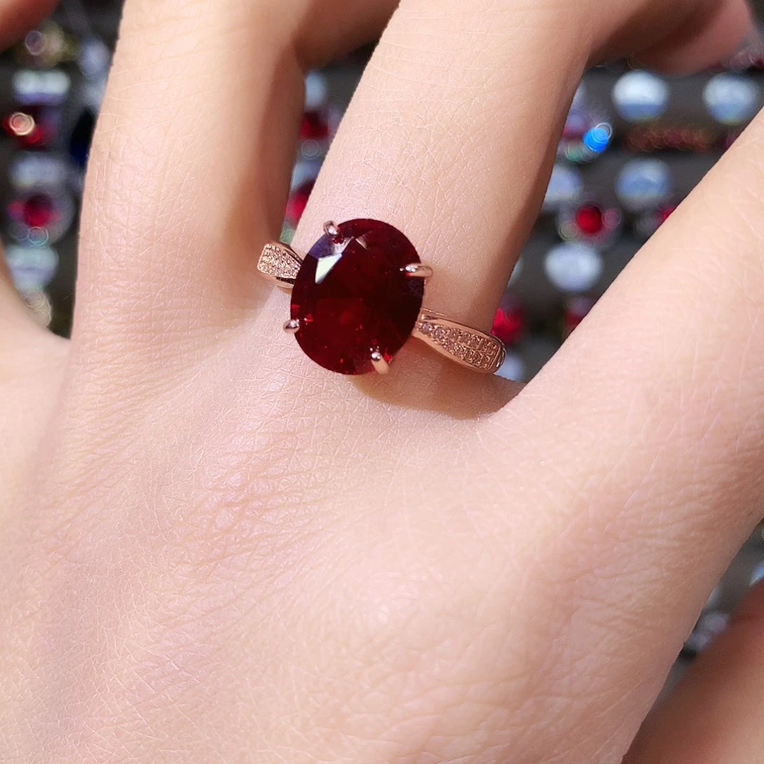 无925银酒红戒指玫瑰金911