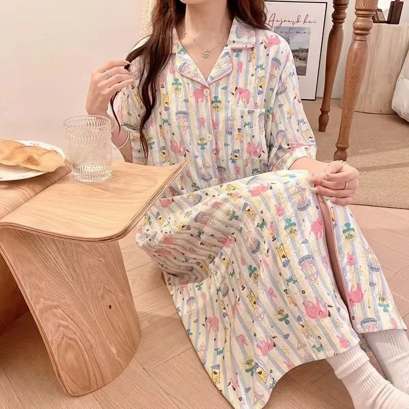 孕妇哺乳睡裙夏季短袖带胸垫待产月子服舒适家居喂奶睡衣