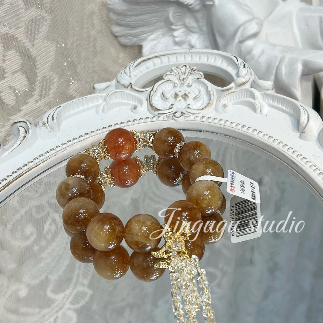 HZ  4557 黄塔晶16mm顶珠锦鲤胶花 水晶手串多样性发其一