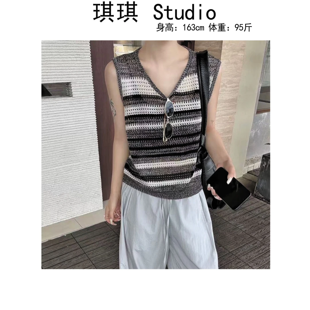 《琪琪家》夏季新款潮流气质时尚显瘦减龄休闲百搭条纹套头上衣-77