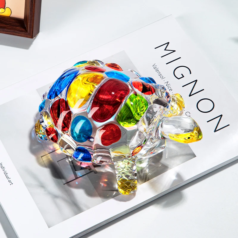 榴莲猫纯手工彩色欧式外贸水晶玻璃乌龟摆件简约装饰品轻奢摆件