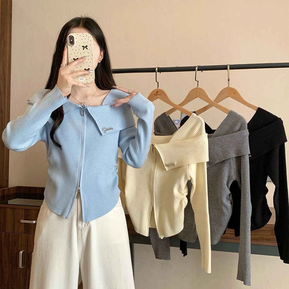 2025秋冬大码女装新款一字肩薄款针织衫 3112