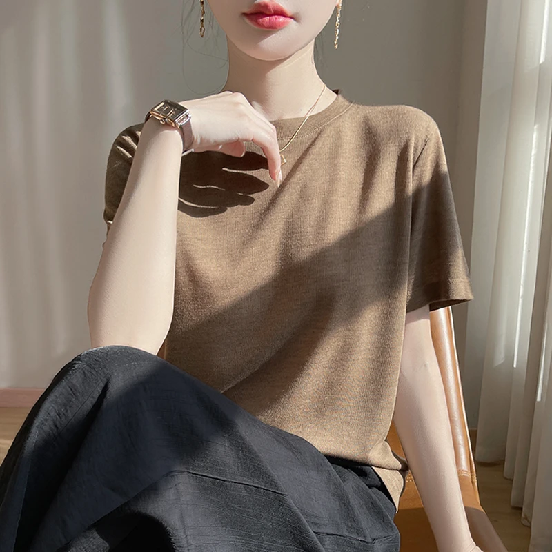 【大能推荐】简约圆领短袖女纯色宽松T恤百搭半袖上衣夏季新款