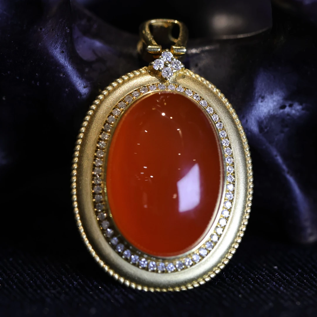 【新疆马爷珠宝】南红金镶蛋面樱桃红吊坠  27.6*20.3*11.1/6.7g