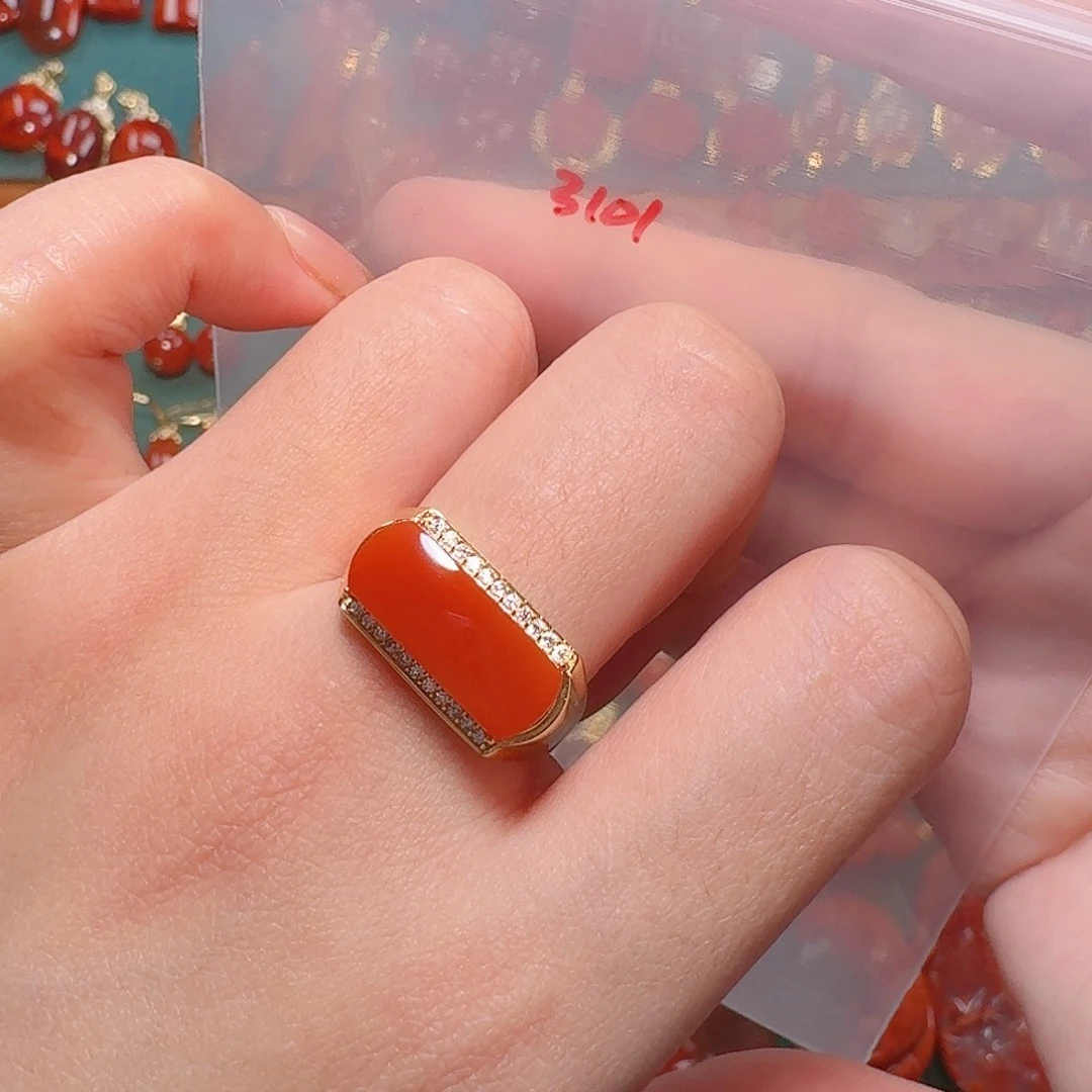 南红玛瑙银S925镶嵌戒指