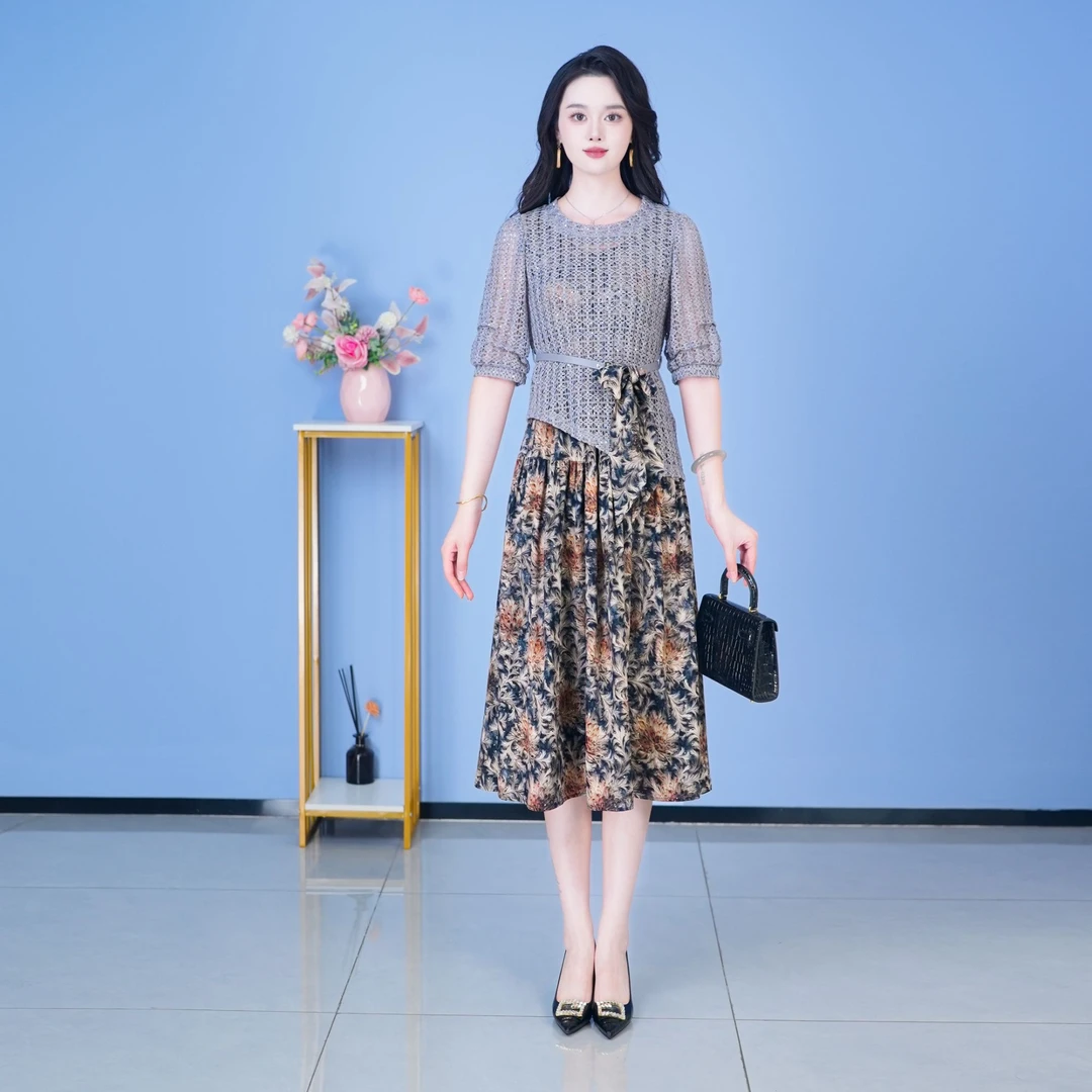 休闲风复古港风极简风时尚套装长裙时尚女装连衣裙【SJYH3050】