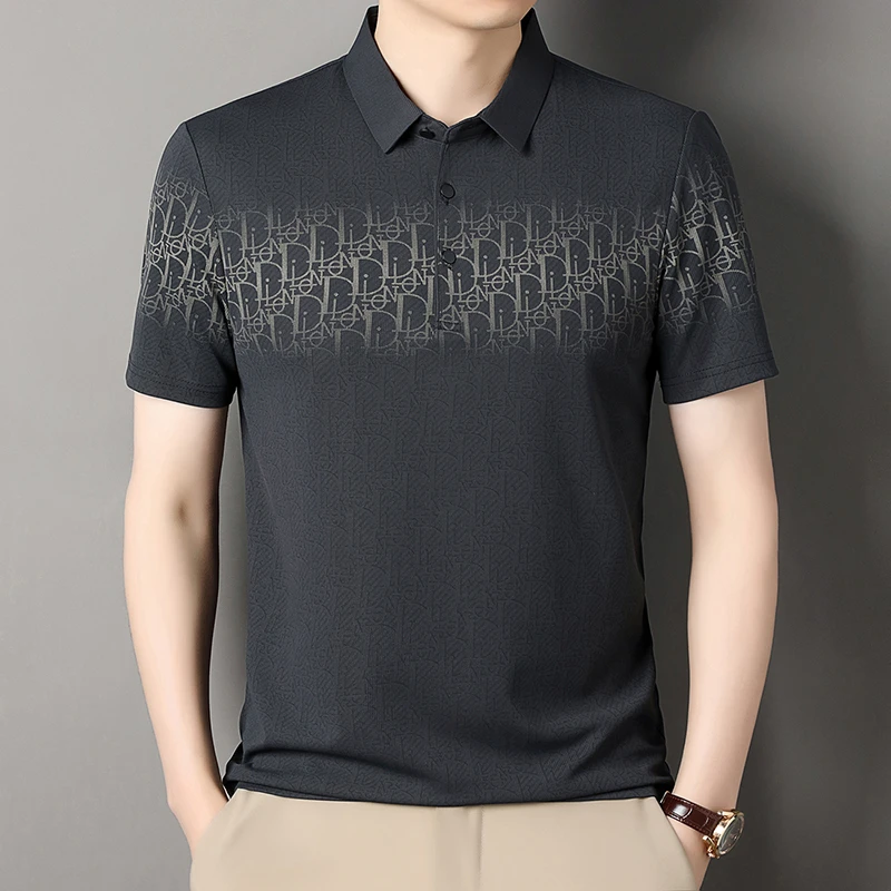 气场强大高级感polo衫男款爆款2025新款夏季宽松薄款上衣渐变潮流