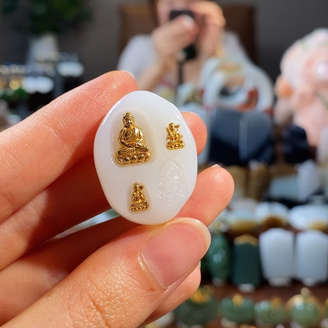 和田玉（白玉）18K金镶嵌吊坠(不含链)T