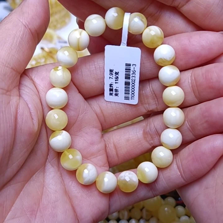 蜜蜡手串未镶嵌俄料蜜蜡瓷白手串