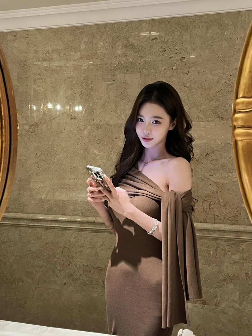 LmiSister-气质绑带斜肩设计感开衩修身连衣裙披肩两件套L019