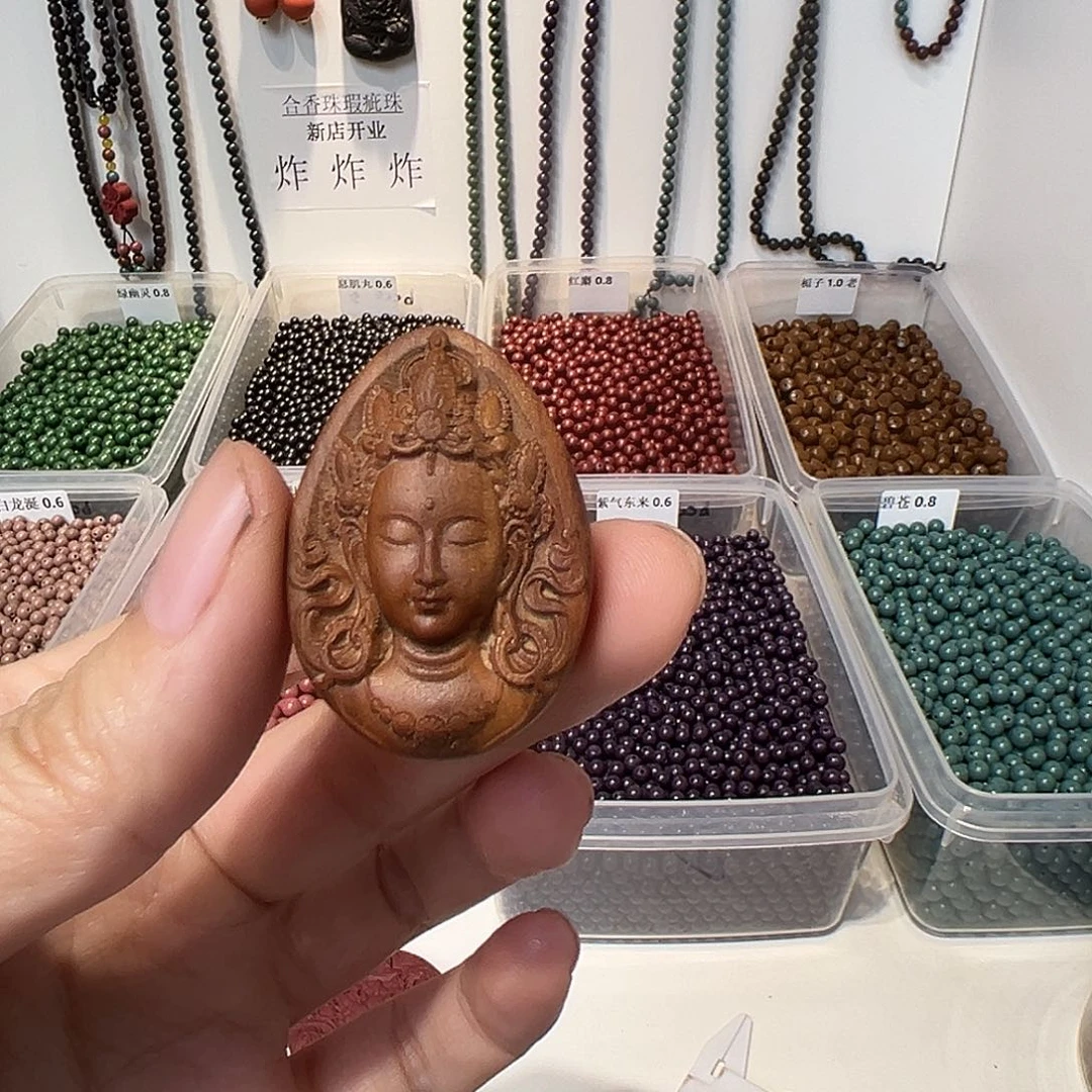 泥塑老山檀度母水滴型牌牌合香珠