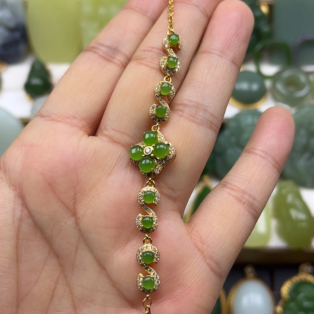 和田玉银S925镶嵌手链