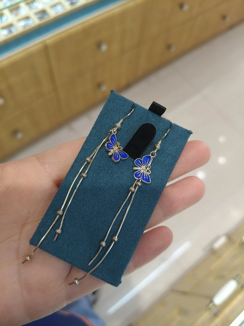 925银耳饰 耳链 蝴蝶 气质蓝色百搭女士长款