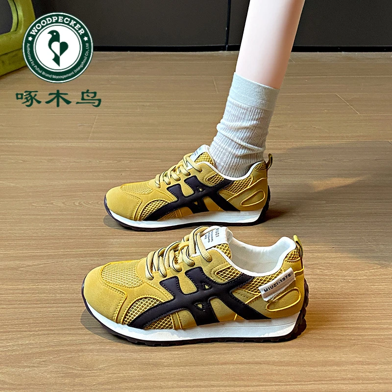 啄木鸟女鞋日系春夏季新款阿甘鞋女潮跑步运动百搭平底网面德训鞋