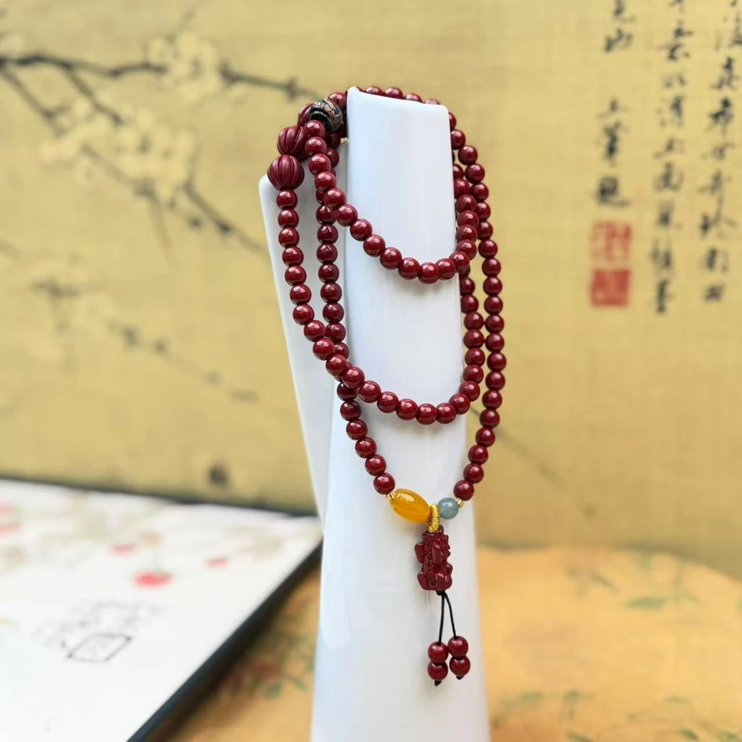 含辰砂工艺品DZ-1108-0.6朱砂毛衣链带貔貅