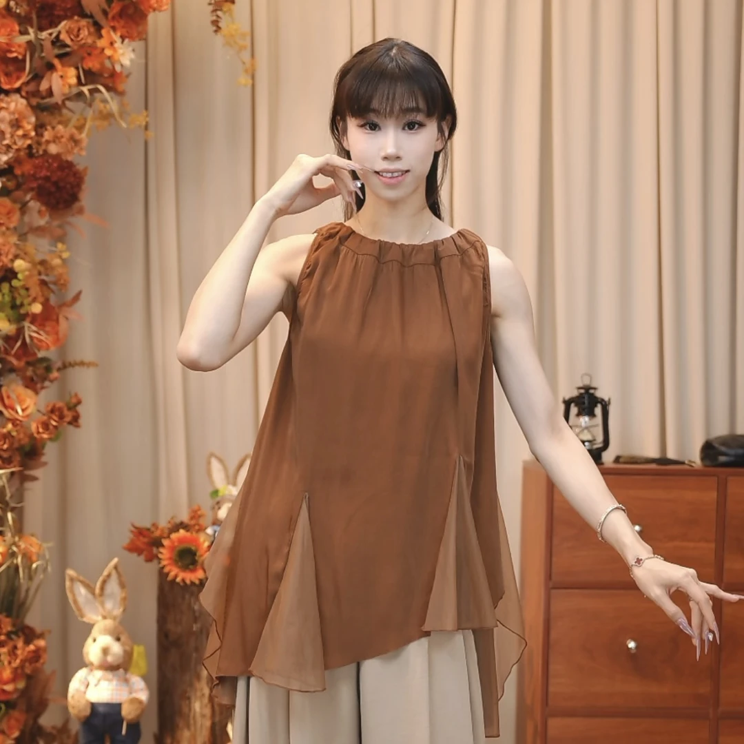 ShiShi夏季新品挂脖叠纱舞服现代舞服练功服上衣