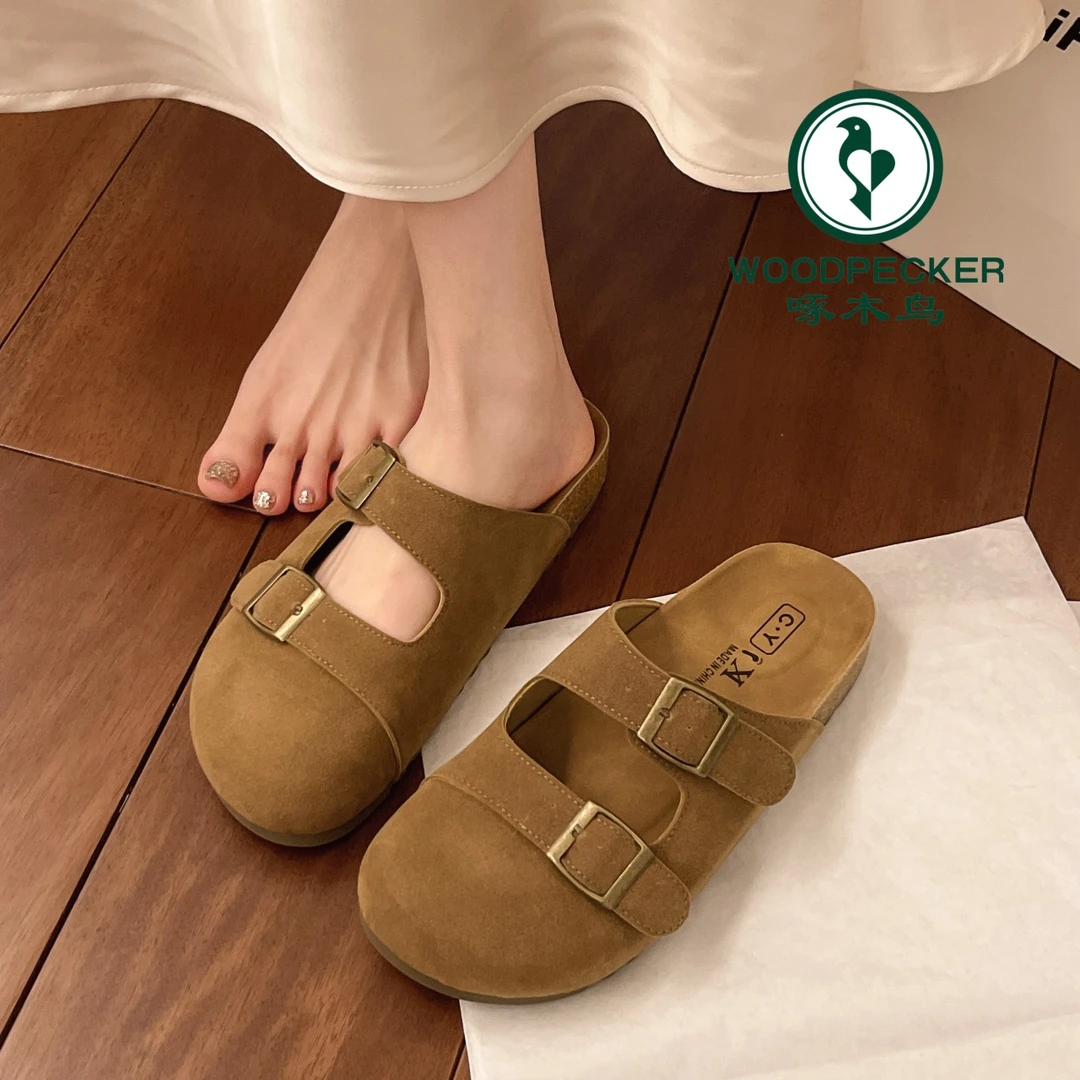 啄木鸟勃肯鞋女春季厚底博肯包头半拖鞋外穿软底懒人丑萌凉拖鞋潮