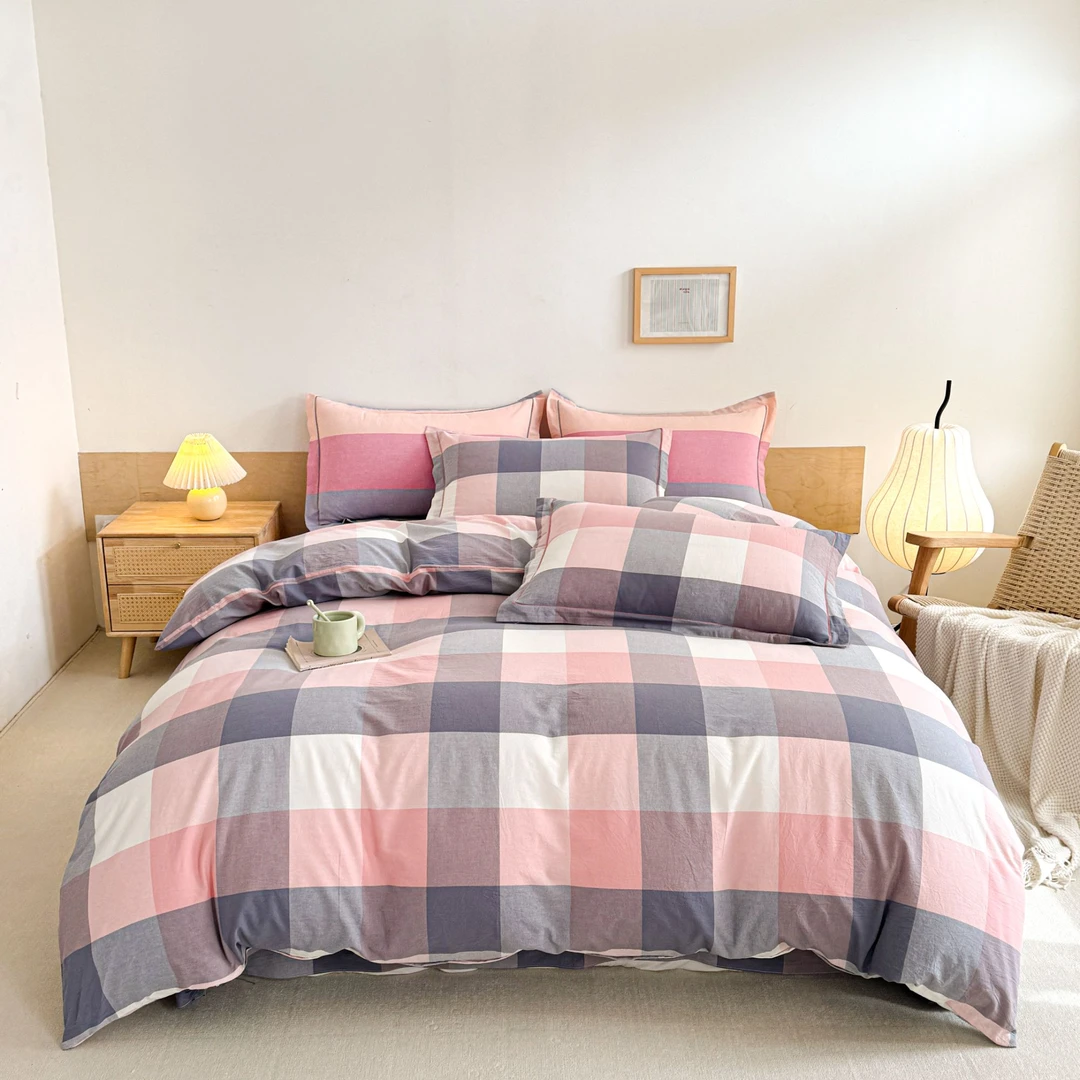 100%纯棉全棉色织水洗棉四件套四季款床单被套简约床上用品