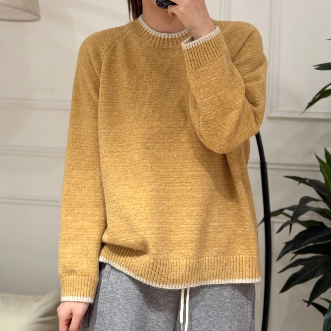 美亚恩NANA秋冬圆领撞色毛衣针织衫套头保暖软糯过冬C0078