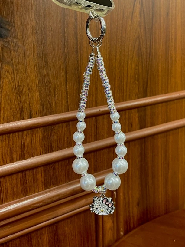 壳椰·奢华高级珍珠串珠kt手机链条时尚手腕挂链挂绳水钻包包挂件