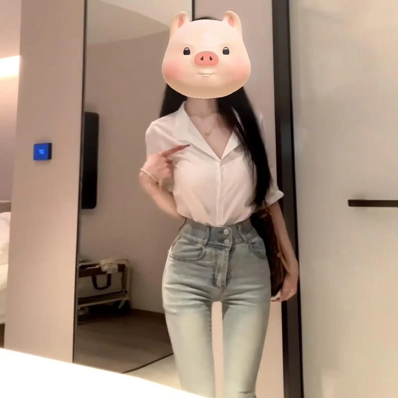 白色V领纯欲风衬衫女夏季2025新款爆款小众气质百搭上衣防晒衬衫