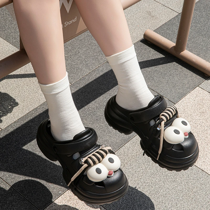 夏季可爱大眼增高洞洞鞋女厚底ins时尚百搭防滑海边沙滩凉拖女款