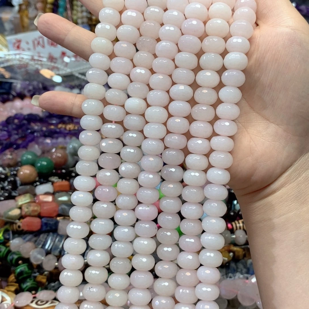 玛瑙/玉髓合金珠宝半成品天然石切面算盘粉色一条卡12mm