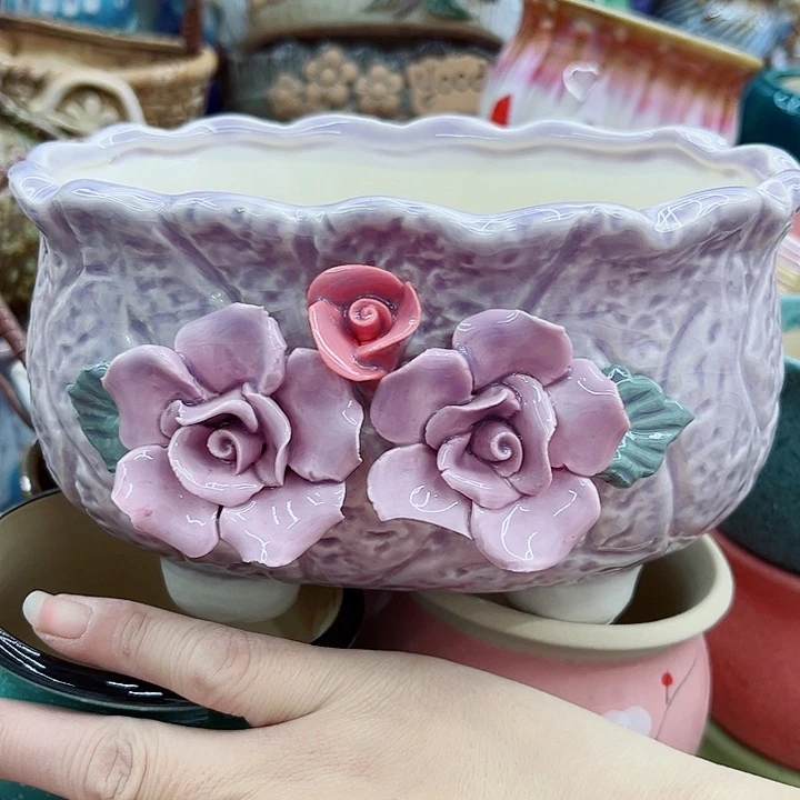 多肉绿植陶瓷花盆9.9包邮，有孔