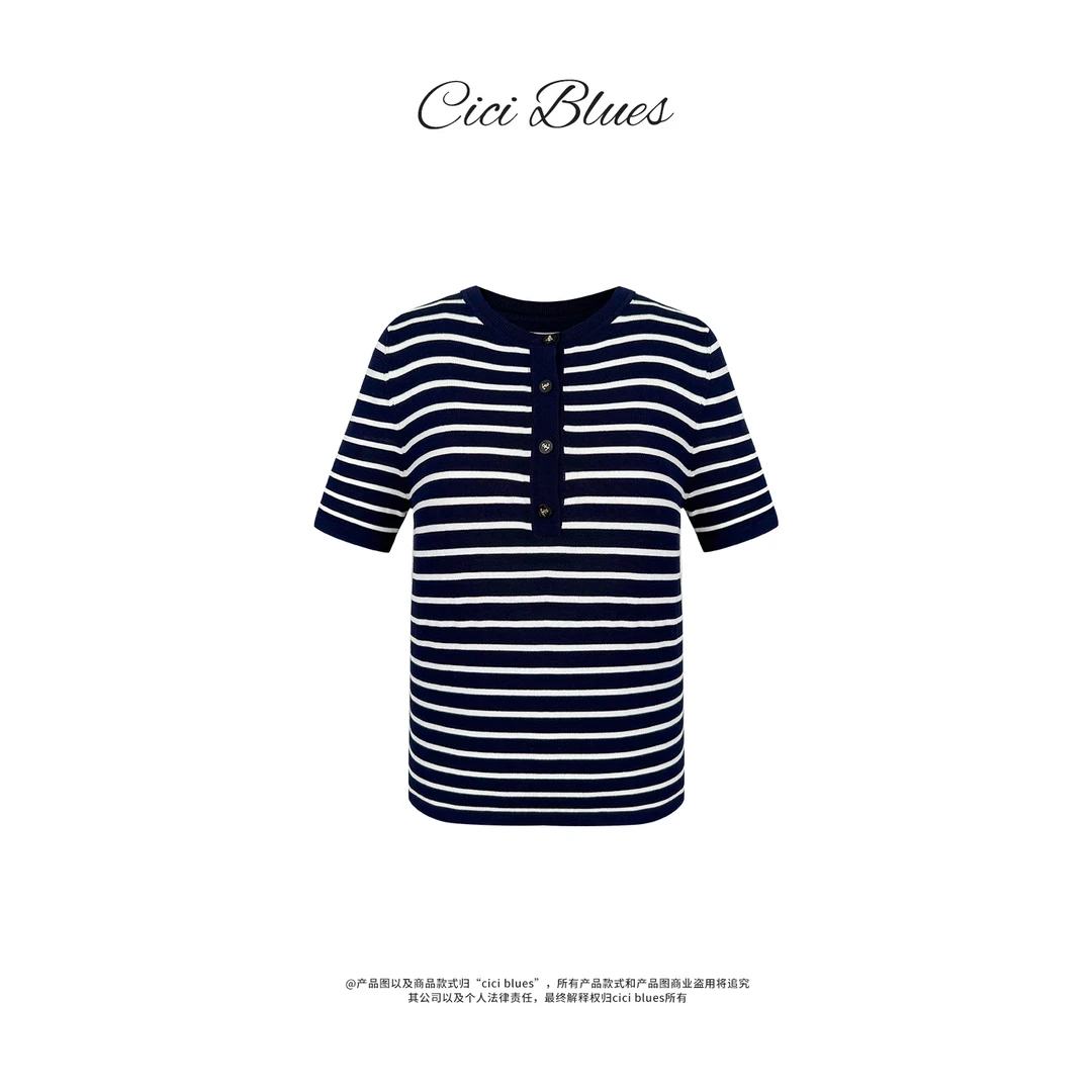 亨利衫 简约经典撞色条纹半纽扣圆领纯棉短袖针织衫YLXR-3000162