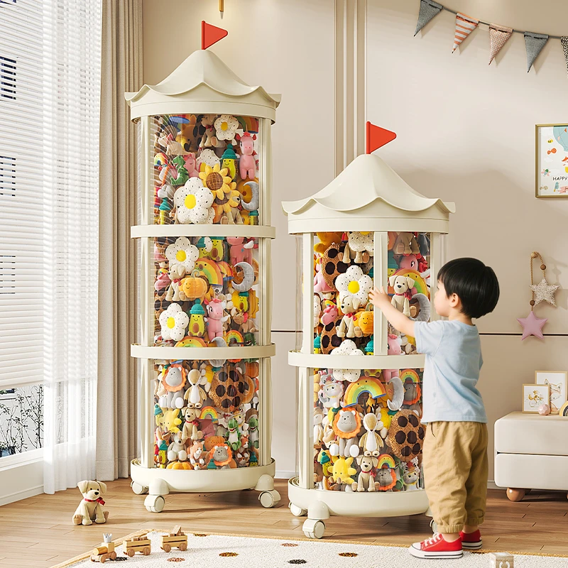 奇收推门款大直径娃娃桶大容量收纳桶毛绒玩具整理公仔透明拉链款