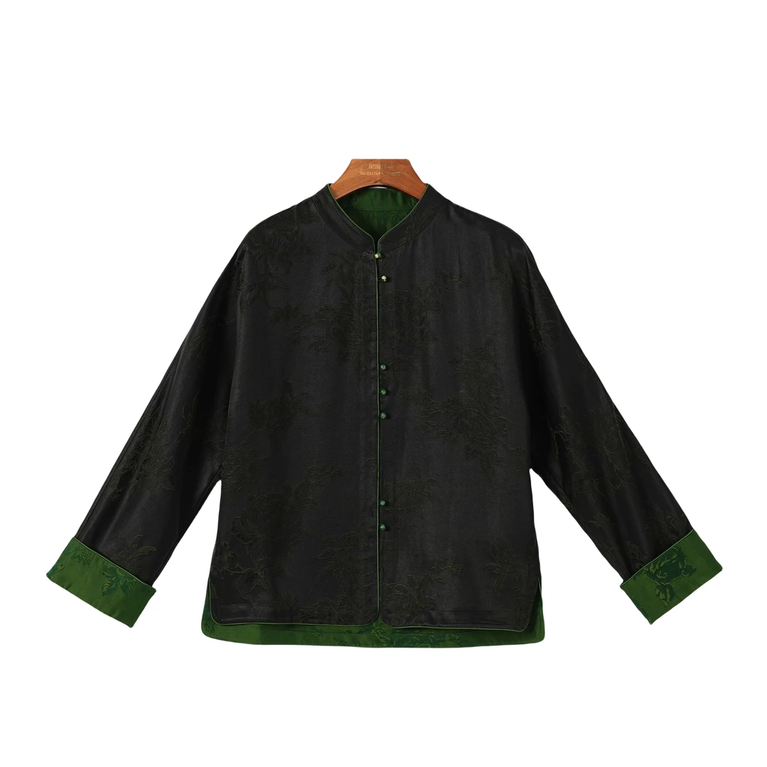 【星冉】桑蚕丝香云纱新中式直襟复古宽松休闲提花上衣2412938