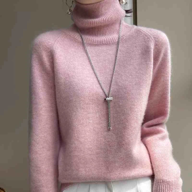 无缝羊毛衫女高领针织毛衣冬季宽松打底衫时尚百搭厚款100羊毛