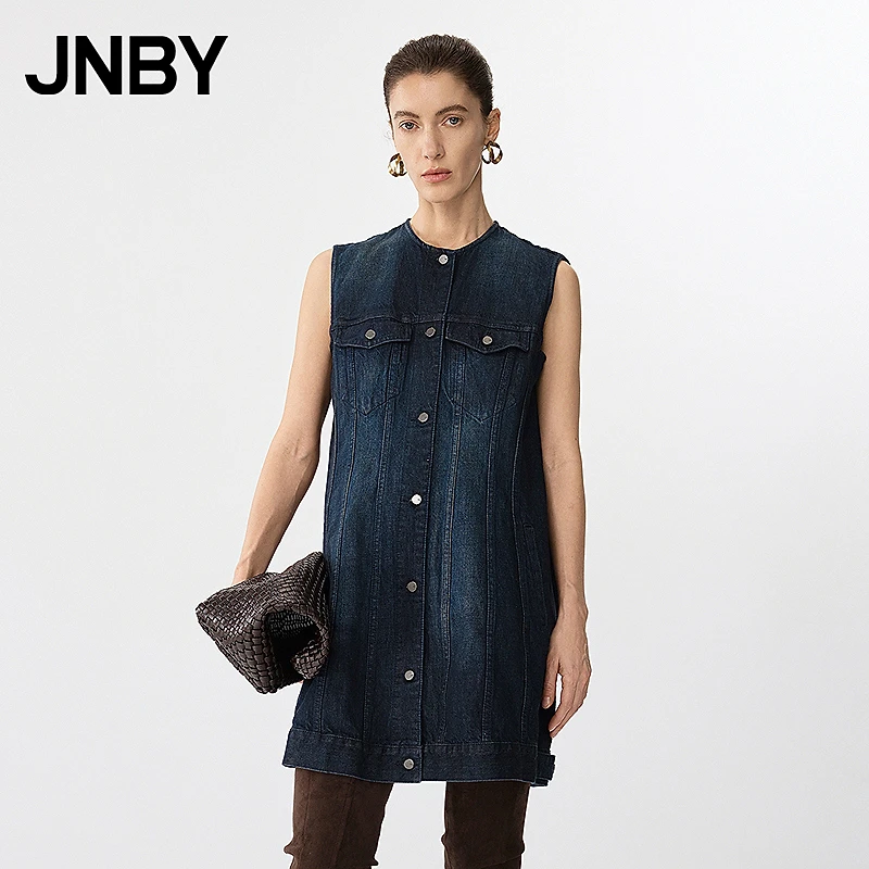 JNBY/江南布衣春秋牛仔连衣裙圆领无袖A字裙中长款休闲5P1G13140