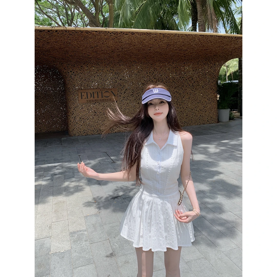 【QIUROUYAO邱肉瑶】晴日纯白花信*浪漫肌理polo无袖连衣裙