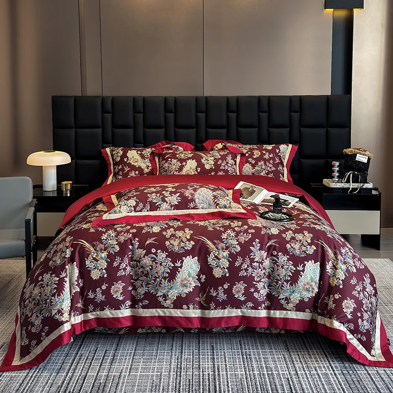 专柜款100支长绒棉数码印花四件套床单被套四季可用全棉床上用品