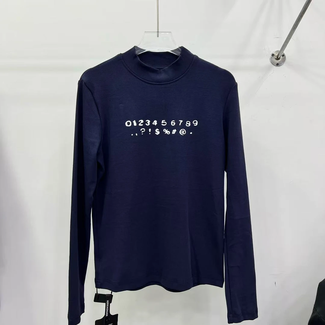 长袖字母有弹力印花韩版常规T恤半高领时尚百搭