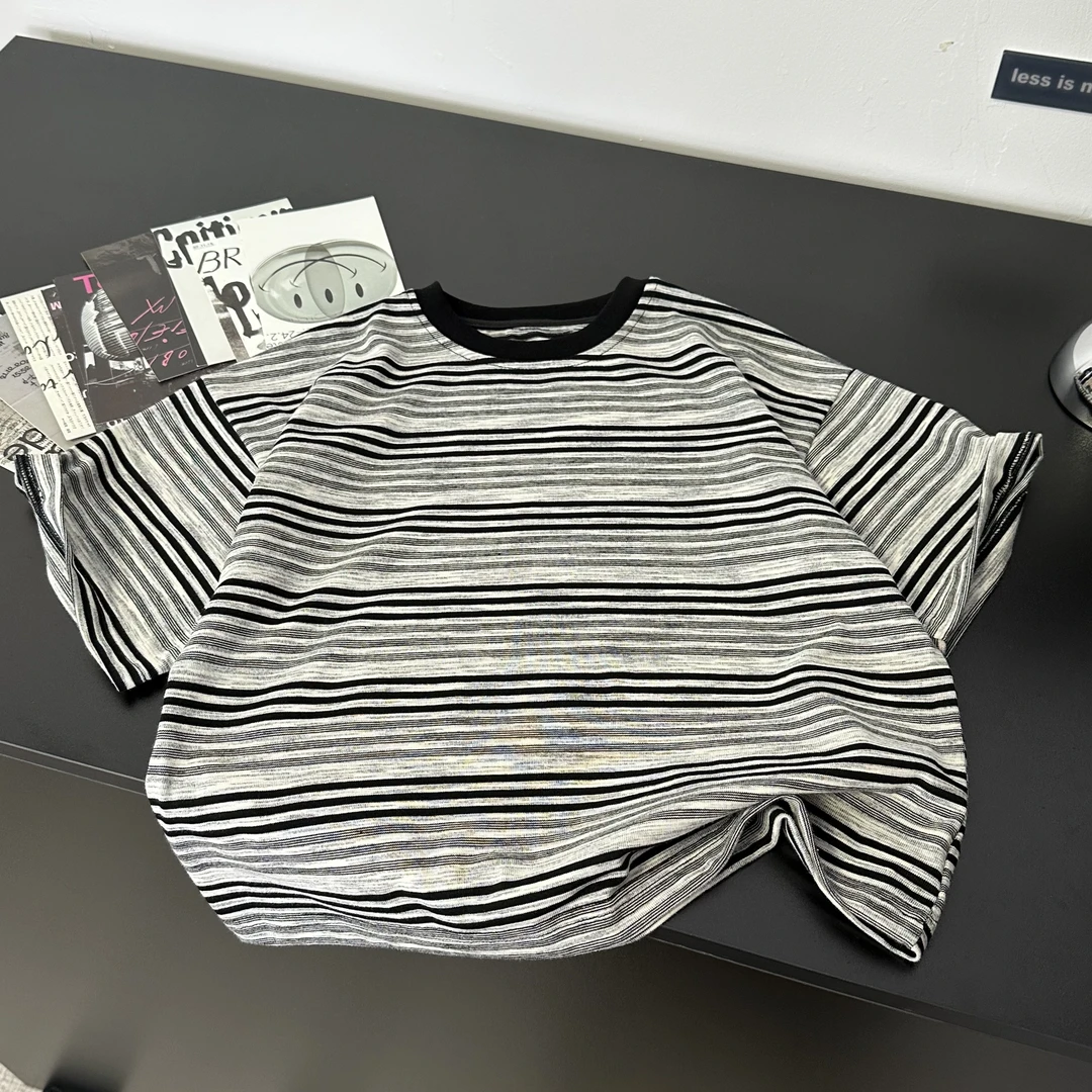 尚恩家【条纹百搭T】男童夏季条纹T恤儿童夏装新款潮酷上衣短袖