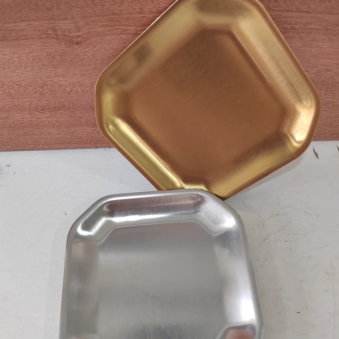 韩式10.5cm金色银色不锈钢方形小吃碟泡菜碟凉菜碟骨盘拍一发二