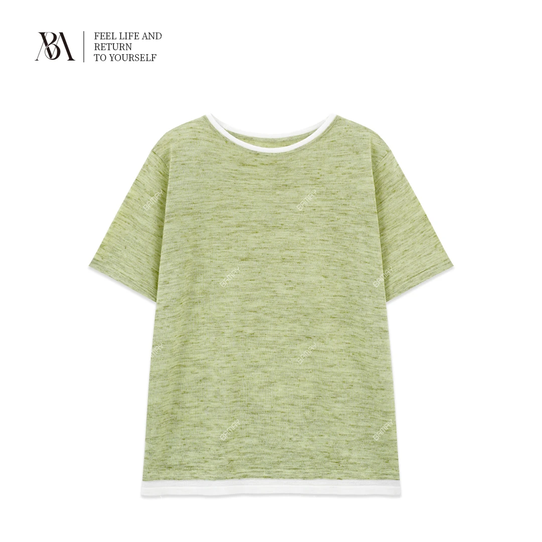 【BAMAY】2025春夏针织时尚休闲撞色领口短袖宽松T恤BM252MY19SM