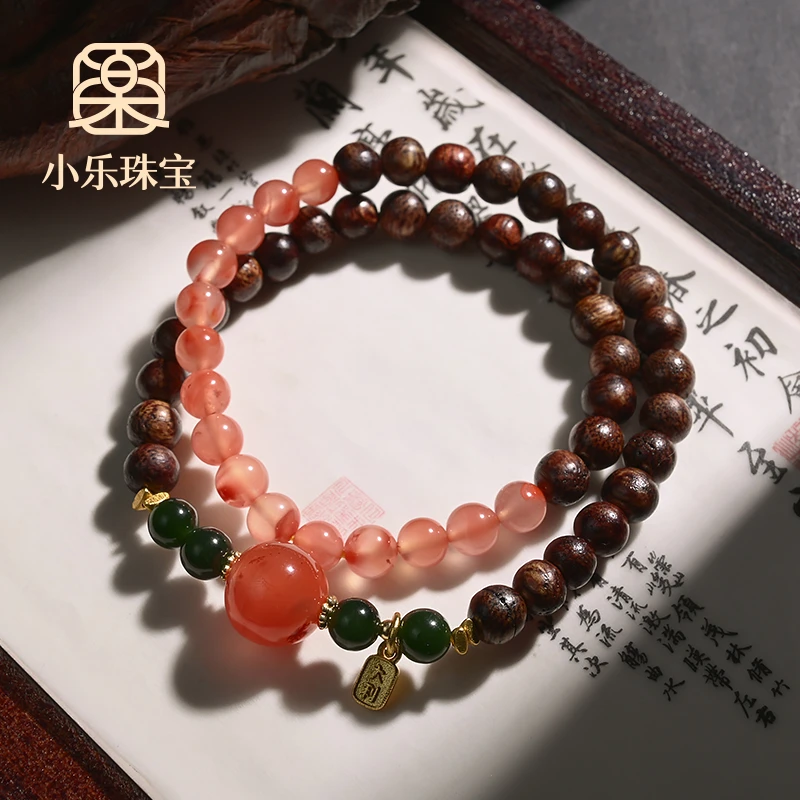原创设计款文玩木串南红两圈手链多样性发一-10775-1