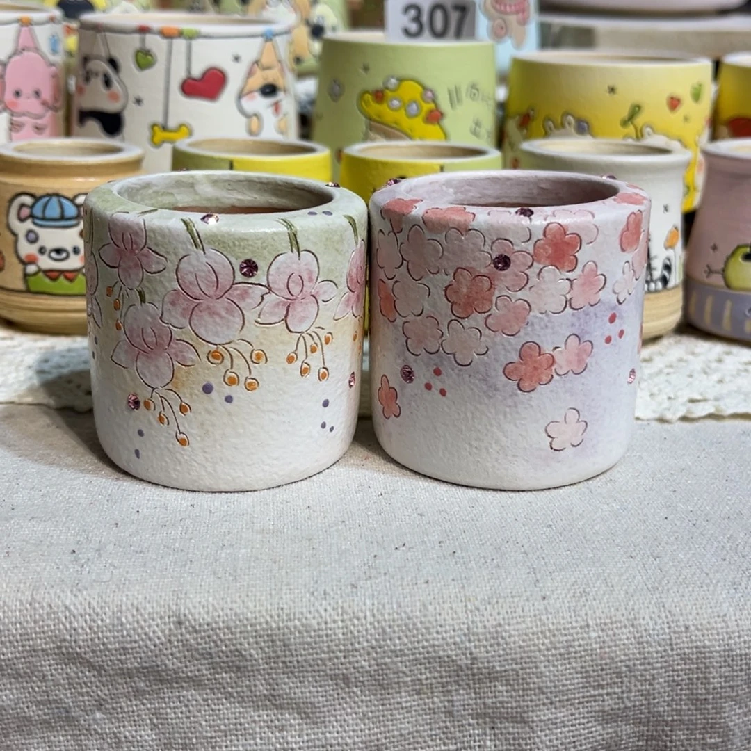 清***璇两个手工多肉花盆