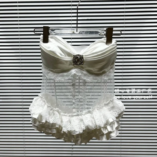 甜心家新款重工立体花朵挂脖抹胸高级感气质百搭显瘦上衣