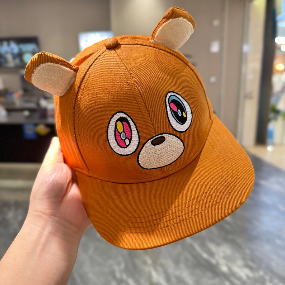 橘色轻松熊耳朵棒球帽子女夏季新款可爱卡通百搭显脸小鸭舌帽潮