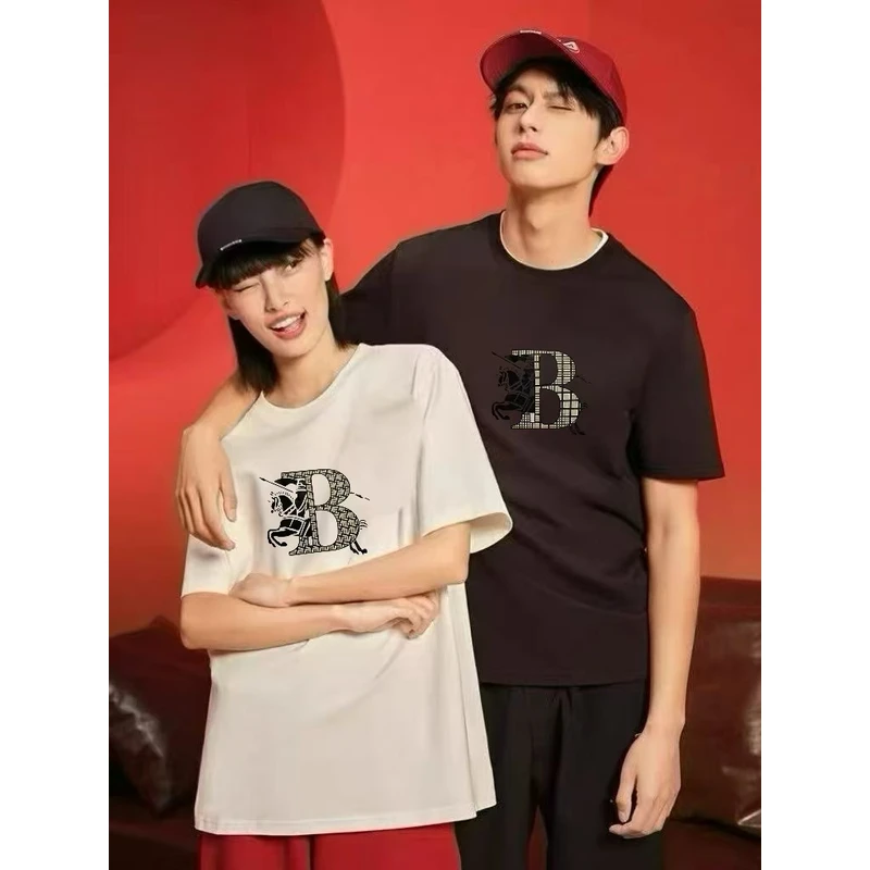 重磅纯棉微落肩款印花T恤夏季爆款情侣男女同款潮流百搭短袖半袖