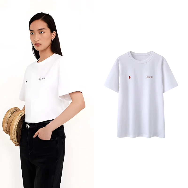 【D】【青绿新年系列】短袖25春新款白色福禄丝绒贴布绣T恤W5046