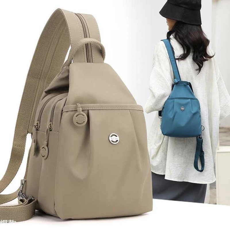 多功能双肩包包女百搭轻便斜挎胸包多层小巧尼龙布女式旅行通勤包