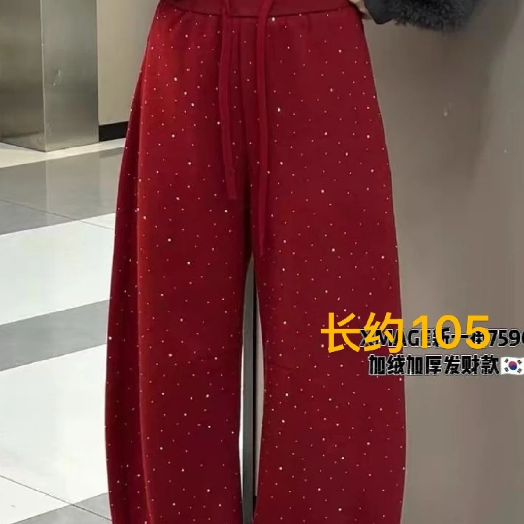 邹先森7590-28(加绒加厚)重工烫钻宽松冬款休闲裤女高腰显瘦百搭