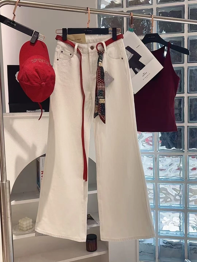 唐琪女装【欧货-H80844】2025秋季新款红色腰带喇叭裤