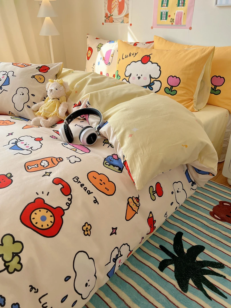 特！小玲子涂鸦乐园全棉纯棉活性印染工艺套件四件套可爱卡通风