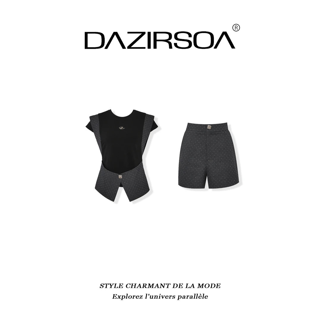 DAZIRSOA/达姿“定格特写”时尚百搭结构烫钻休闲气质套装 AA576